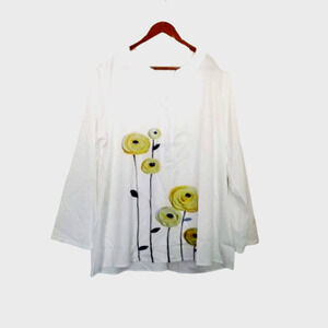 Loose Sweet Floral Printed Women's White Tunic - Size 2XL